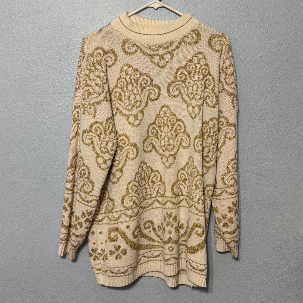 Vintage , Cream and Gold Patterned Sweater, 

(Christmas sweater)